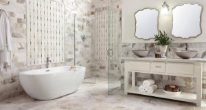 Beautiful Beige Bathrooms Tiled To Be Useable and Sturdy